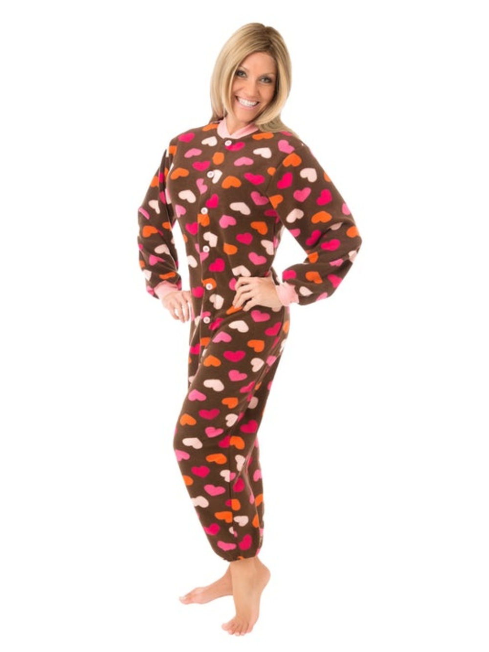 Big Feet Pajama Co | Women’s Chocolate Hearts Fleece Footless Onesie Pajamas NWT
